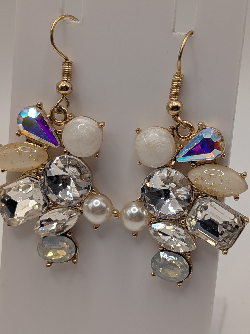 Gold-Tone Crystal and Pearl Drop Costume Earrings